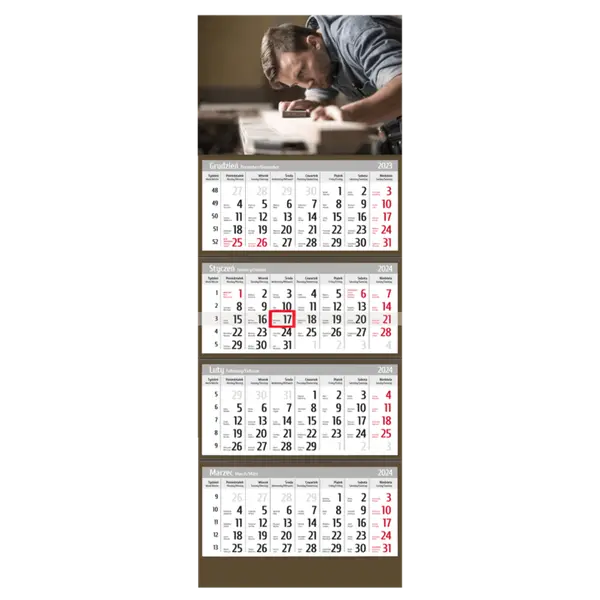 Kalendarz czterodzielny z płaską główką